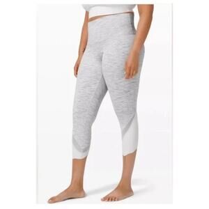 Lululemon Wunder Under High Rise Scalloped Gray Hem Crop Women's Leggings Sz 32"